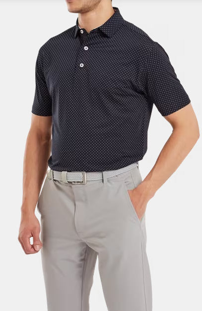 Footjoy Stretch Lisle Dot Print Polo Shirt (White/Navy)