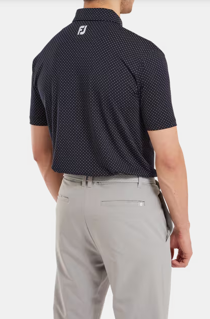 Footjoy Stretch Lisle Dot Print Polo Shirt (White/Navy)