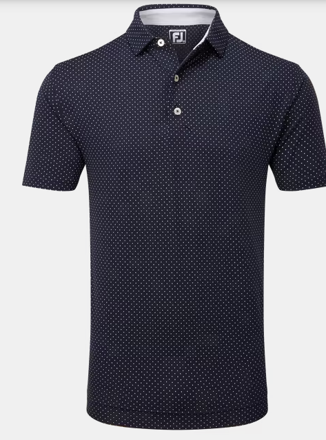 Footjoy Stretch Lisle Dot Print Polo Shirt (White/Navy)